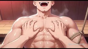 Sauna Bench Bound II - Sweat-Slick Muscle Jock Tickled On Armpits And Abs (2D Anime Bara)