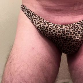 Jerking Off in Step Daughter leopard thong