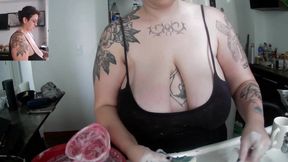 Tattoed MILF Doing the Dishes with Too Much Cleavage