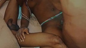 Young ebony babe gets gangbanged in hardcore threesome