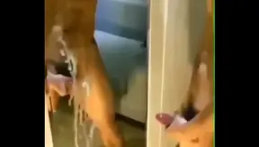 Huge Cream Pie Hits the Mirror — Hot Asian Boy Blasts His Load