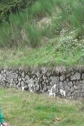 Fucking  a big boob lady on the grass