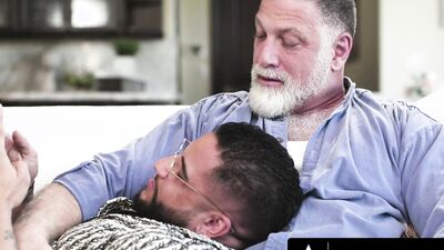 ADULT TIME - Hot Daddy Bear Brings Tattooed Beefcake Home to Fuck With Husband - FIRST TIME TOPPING!