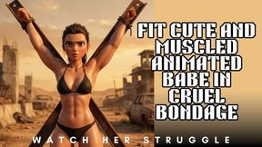 Animated cute bikini babe so sexy its painful tied to a x frame in BDSM bondage fantasy struggle