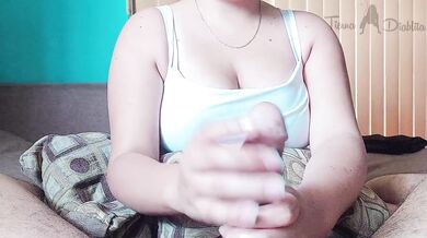 SEMEN EXPLOSION: my finger rubbing his frenulum brought him to the limit