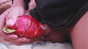 I was so horny I used a dragon fruit to jerk off and then took a long piss