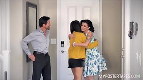 Naughty stepdaughter discovers her stepfathers'_ perverted closet and they punish her by hitting her wet and tight pussy until she cums.