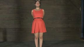 Sweet chick in nice dress is punished in the scary room