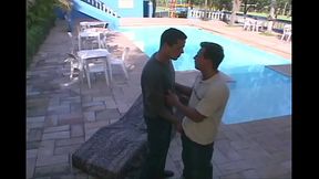 Hard fucking one the poolside with brazilian latino twink couple