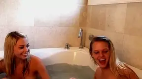teen 18+ blonde lesbian bathing with bff