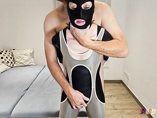 SpandexQueen sucks dick, comes hard and drains his balls on her black spandex catsuit + nylon suit