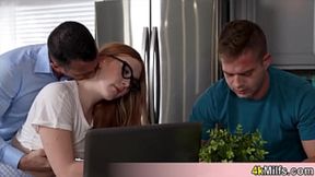 Chubby geek redhead stepsis aids with homework &mdash;  we assist her climax&#x1F680;