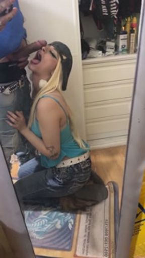 Blonde tiktoker egirl giving a blowjob to her best friend