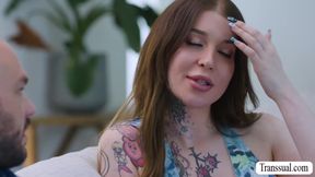 Tattooed big tits TS anal fucked by her stepbro
