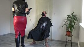 Leather hairdresser, part: "Shaving sissy's head"