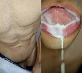 Be a good guy and in my mouth! Joi of long tongue, tongue, cum in mouth, submissive fitness six pack