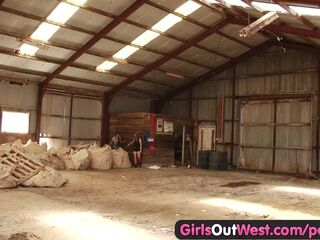 Cuties Out West - Curly lesbo snatches banged with fingers