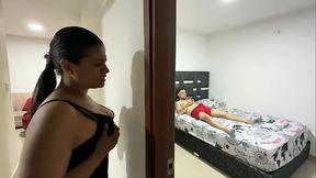 My stepmother's slut catches me masturbating and asks me to fuck her in exchange for keeping the secret