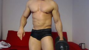 Muscled Stud Flex and Dumbell Train