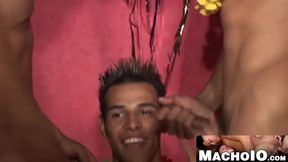 MachoIO.com - Latino threesome breeding ends with big dick exploding