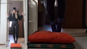 Face trampling in purple socks