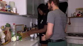 Interracial kitchen sex