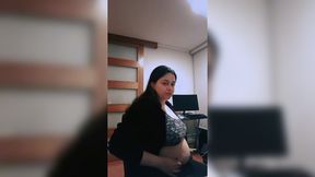 Shy minx works out then eats and lays down with a stuffed fat belly