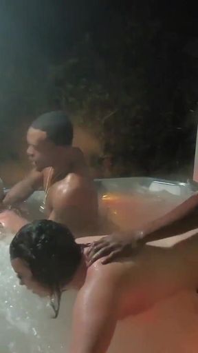 BBW Hot Tub Party Interracial Fourway.... Fat Chicks Get Black Dick
