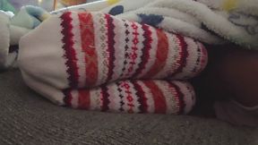 Chrissy resting sock on couch