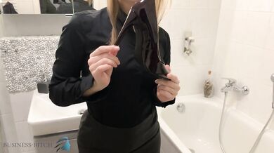 business woman comes home after work undress herself and takes sexy shower
