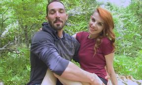 Redhead French gf blows cock in the woods