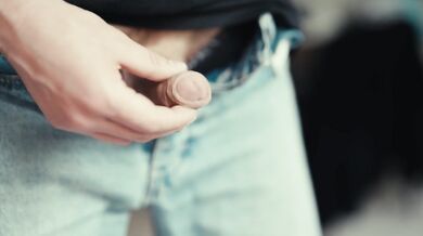 Swedish guy whips out veiny thick uncut cock and jerks to thick messy load