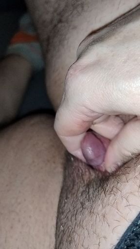 I'm coming loud and hard while wanking my little clitdick