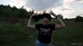 Ponytail Brunette Sucks Cock Outdoors
