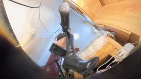 4K CC knee-length boots in POV style trample on a human-shaped carpet