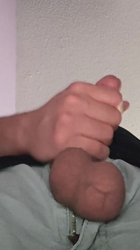 Key moment from "Jacking off my white cock cut mushroom head with my big balls out."