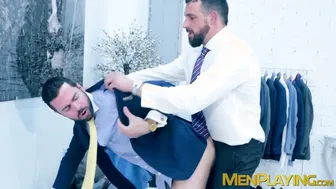Suited businessmen enjoy passionate anal sex at the office