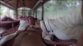 My teacher sucks her student's cock in public club while people walk near - MissCreamy