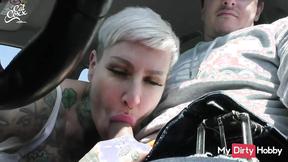 ”Tatted Tart Swallows Cum After A BJ In The Car - Free Porn Video”