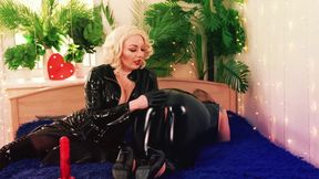 Curvy MILF dominates and fucks in PVC corset
