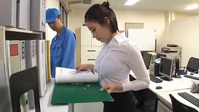 Naughty cleaner spies on sexy Asian chick in office