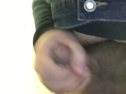 Jerking it in a dirty bathroom stall while some guy takes