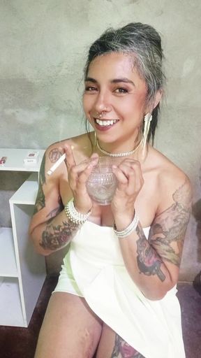 My Special Warm Cocktail in White Dress