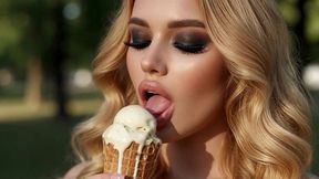 sexy girls eating ice cream cones in park tease - blonde blowjob & cum on tits ai genereted