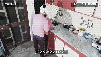 Owner and maid caught in cctv . Blowjob and fucking in kitchen