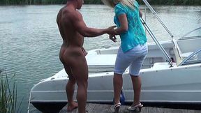 Busty tanned bbw blonde whore Sunny Diamond gets her pussy eaten on the boat.