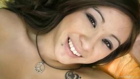 ”Petite Asian cutie jerks & sucks a hard shaft until he spews his load”