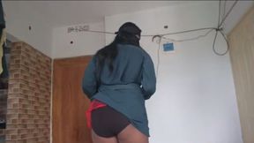 Shy muslim girl taking off burqa slowly