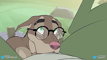 Furry dragon enjoys sloppy deepthroat