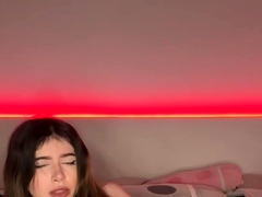 Sexy dame with enormous knockers and glasses wanking with